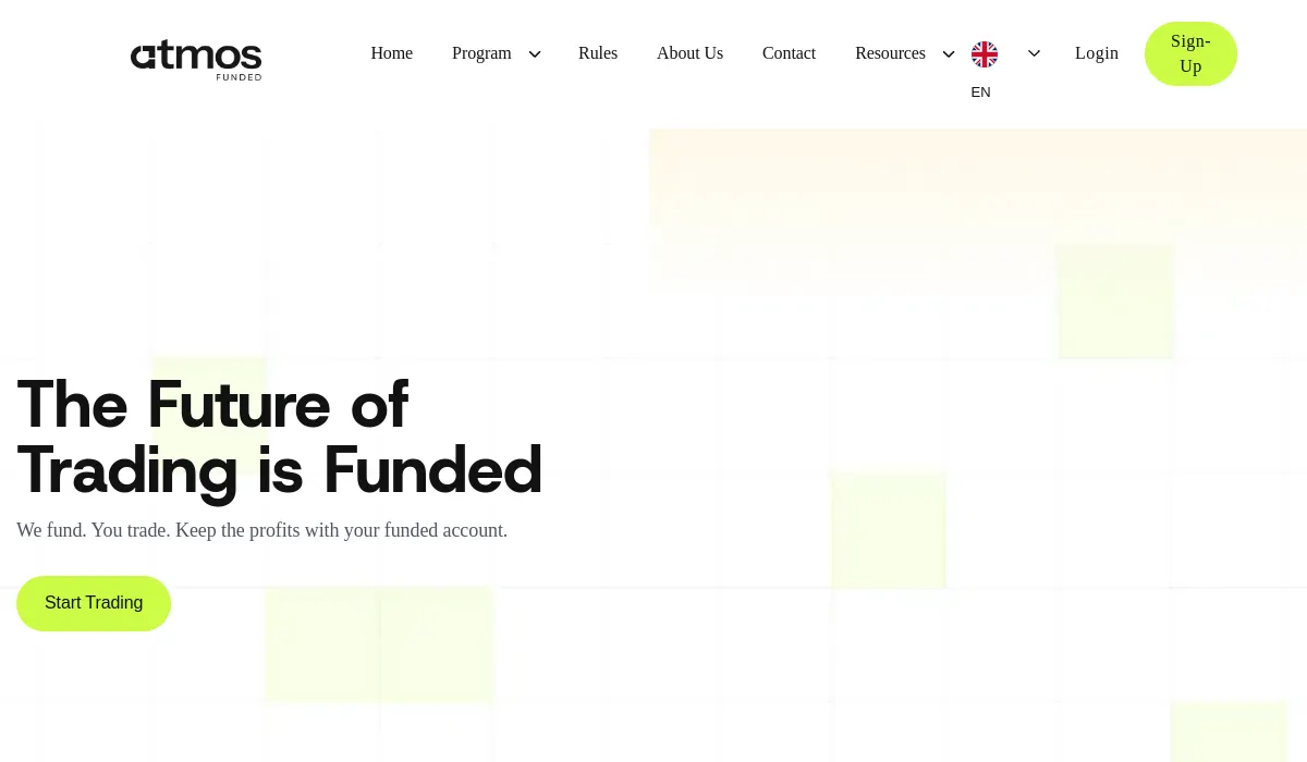 Atmos Funded prop firm official website screenshot