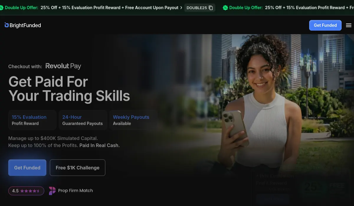 BrightFunded prop firm official website screenshot