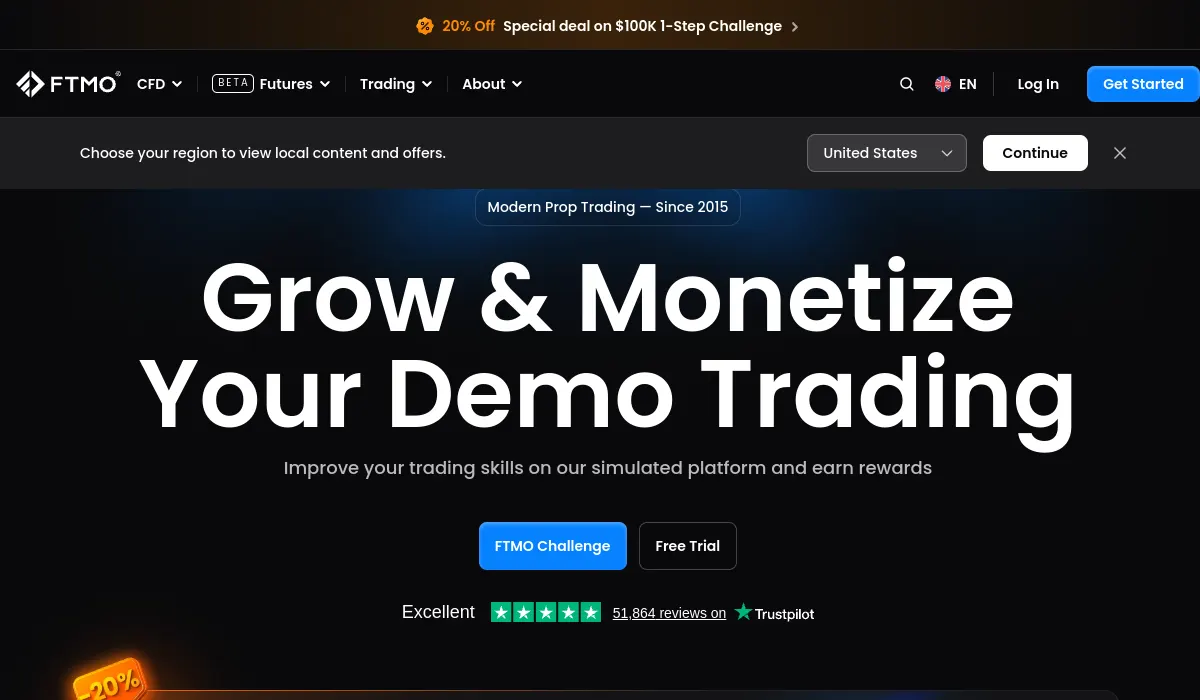FTMO prop firm official website screenshot