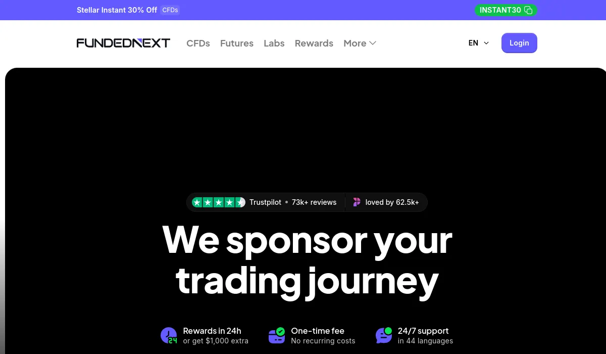 FundedNext prop firm official website screenshot