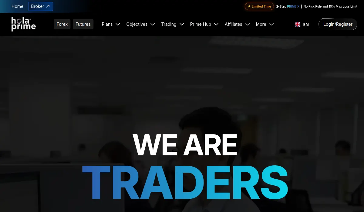 Hola Prime prop firm official website screenshot