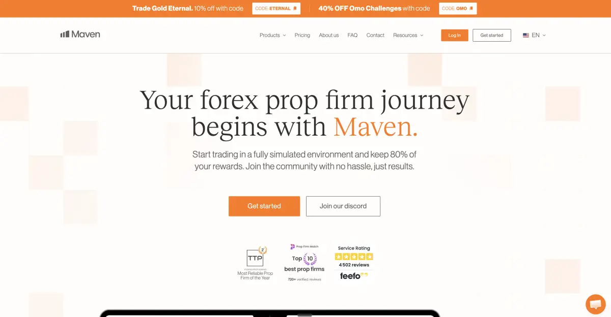Maven prop firm official website screenshot