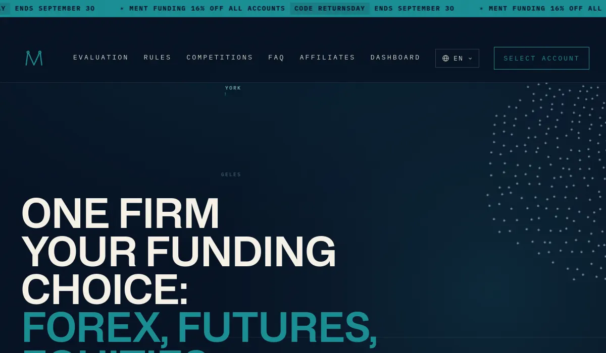 Ment Funding prop firm official website screenshot