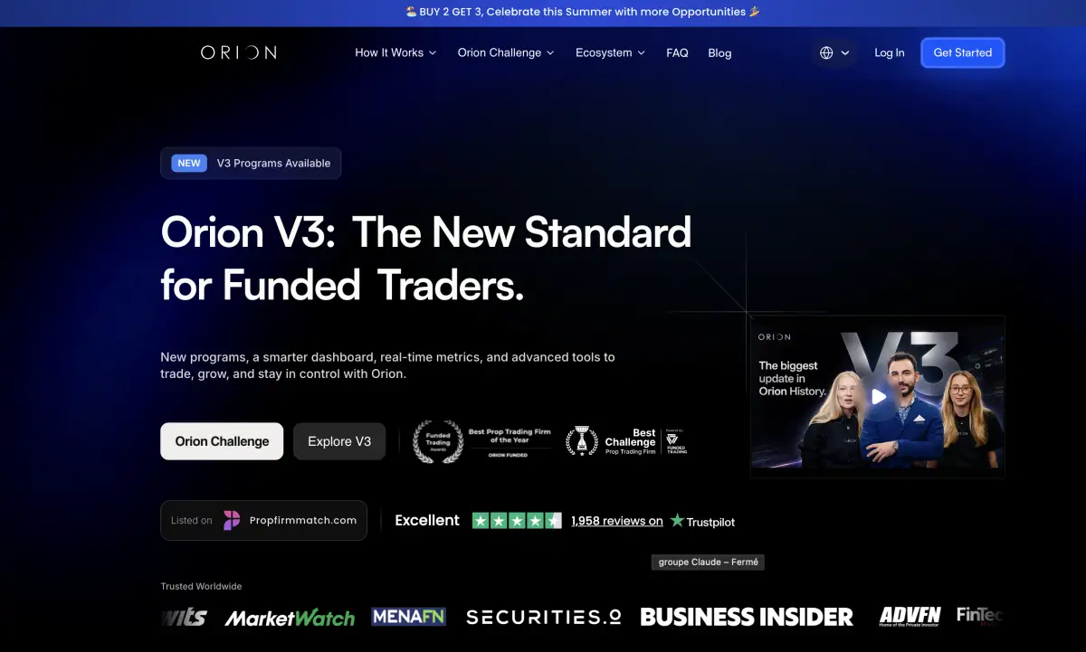 Orion Funded prop firm official website screenshot