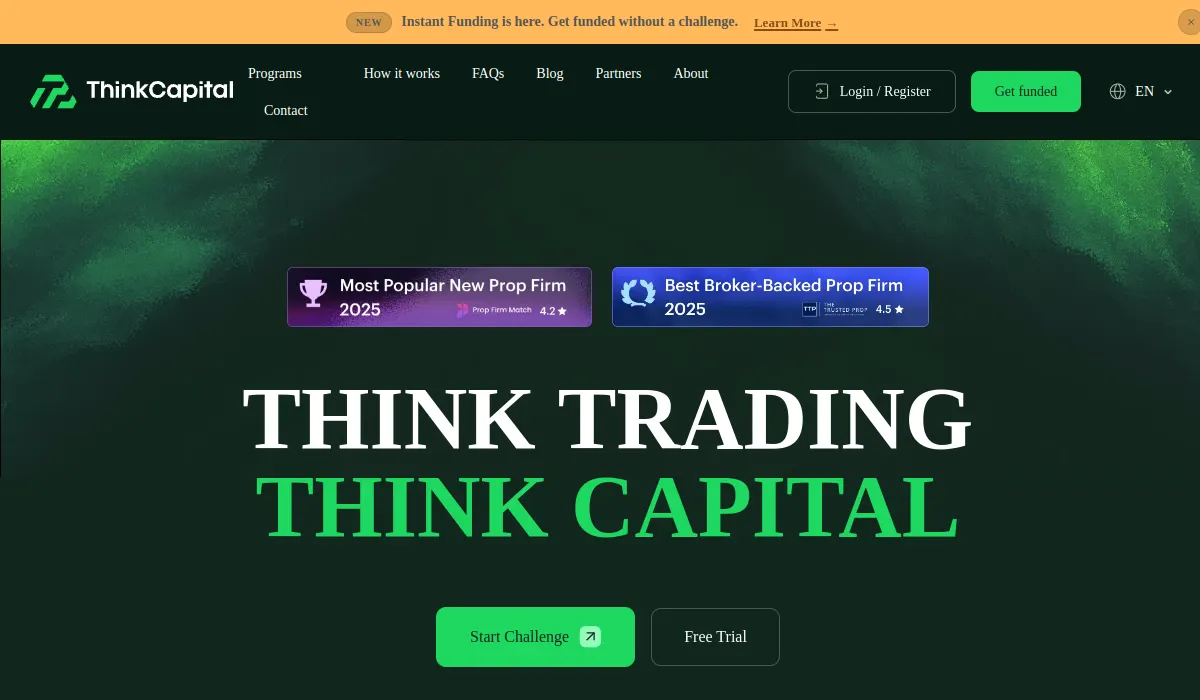 ThinkCapital prop firm official website screenshot