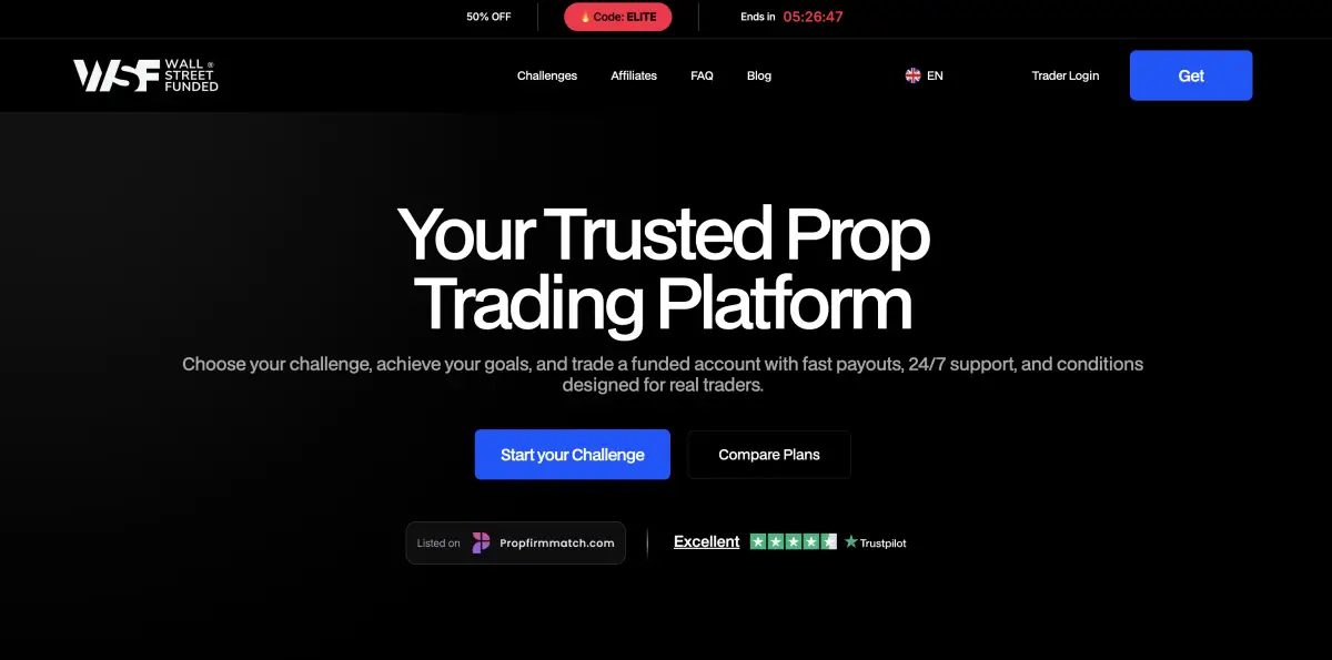 WSFunded prop firm official website screenshot